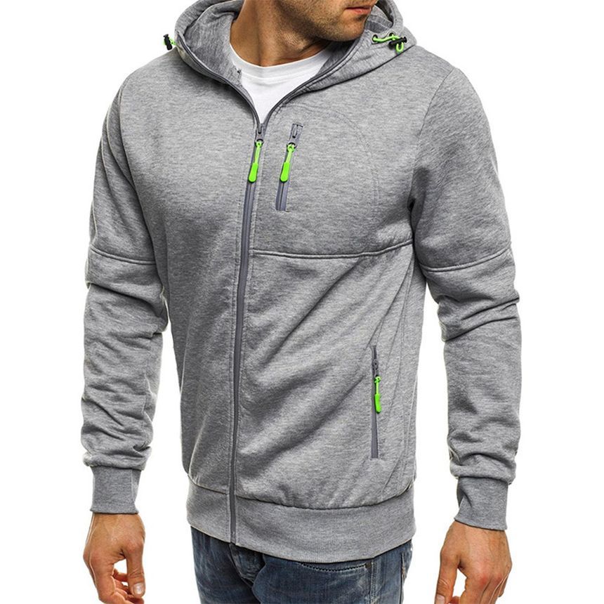 Stand Collar Hooded Contrast Zipper Pull Hoodie