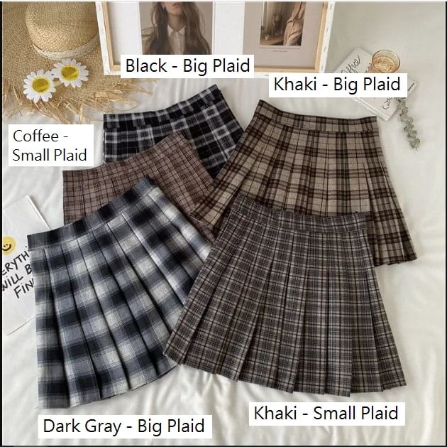 High Waist Plaid Pleated Mini Skirt