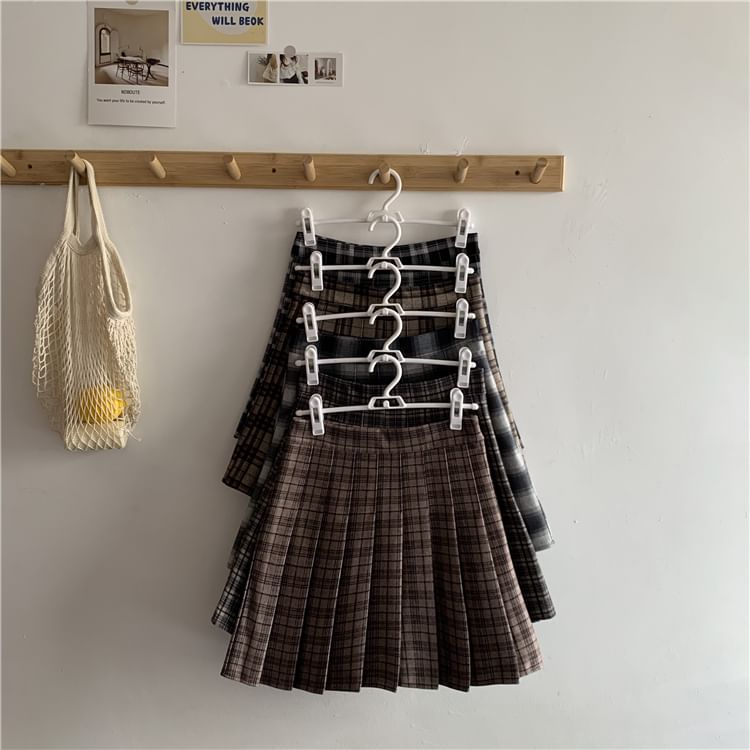 High Waist Plaid Pleated Mini Skirt
