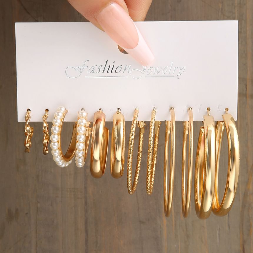 Set Of 6: Alloy Hoop Earring