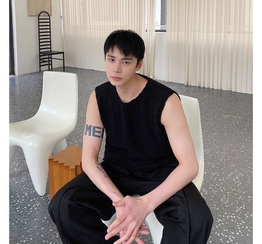 Round Neck Plain Fleece Tank Top