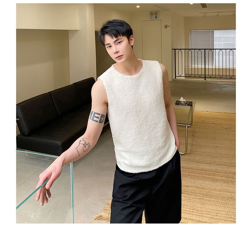 Round Neck Plain Fleece Tank Top