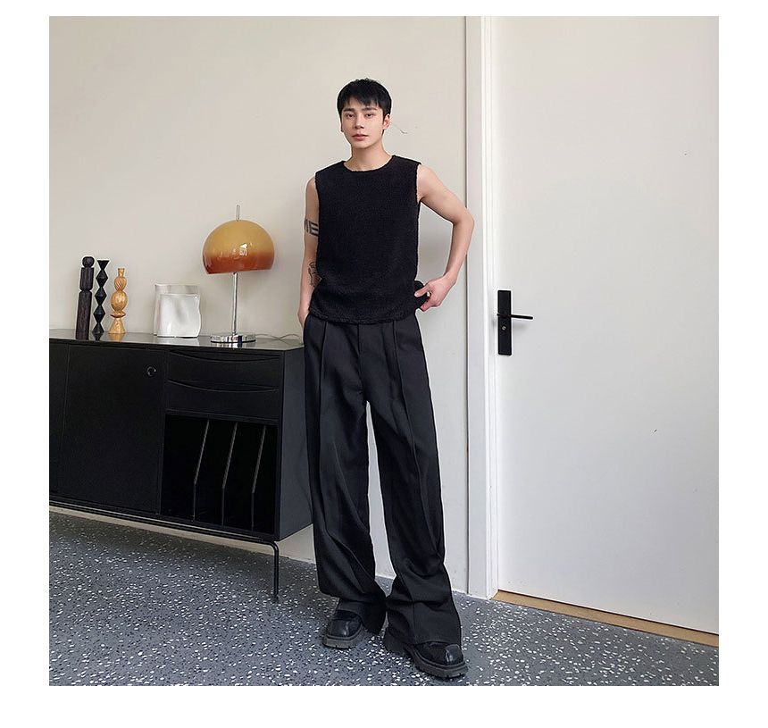 Round Neck Plain Fleece Tank Top