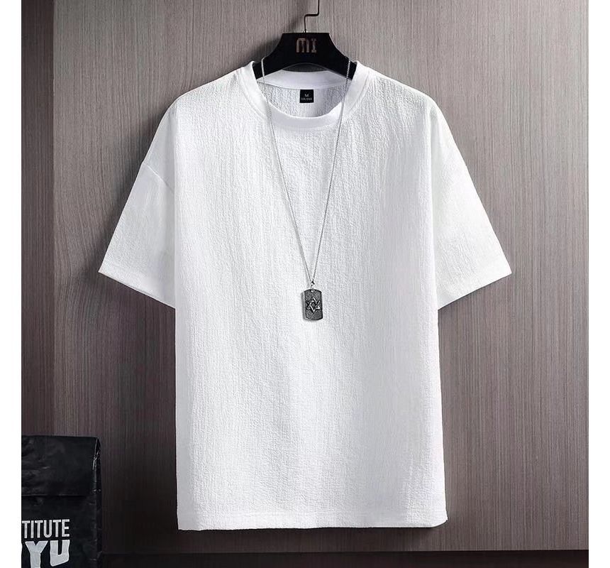 Short-Sleeve Round Neck Plain T-Shirt