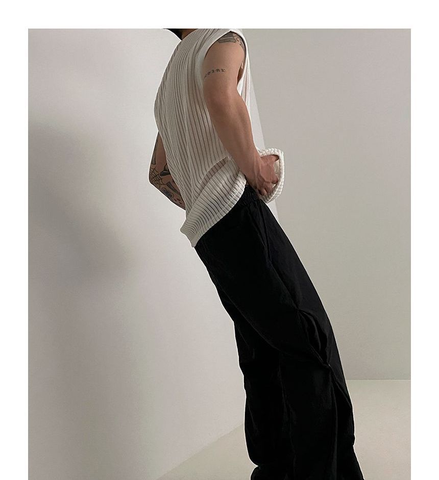 Crew Neck Plain Ribbed Knit Tank Top