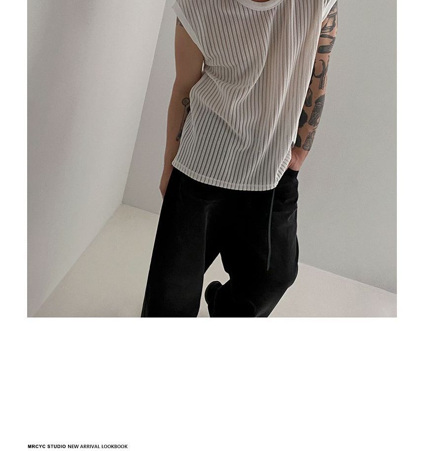Crew Neck Plain Ribbed Knit Tank Top