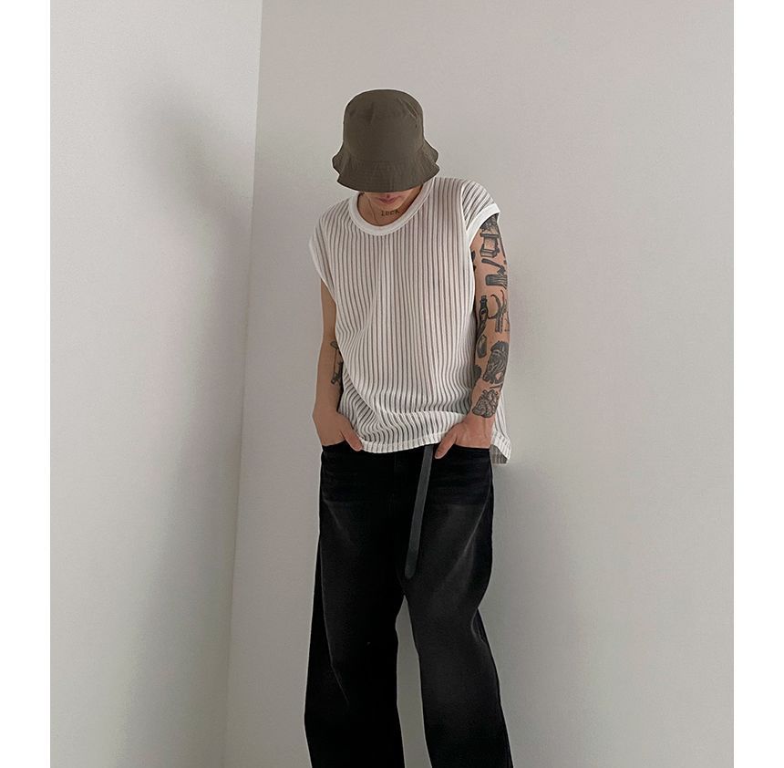 Crew Neck Plain Ribbed Knit Tank Top