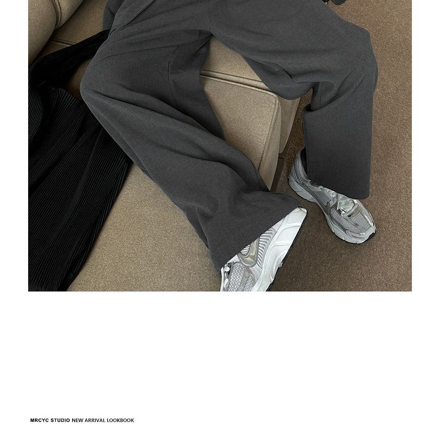Button-Up Plain Blazer / High Waist Dress Pants