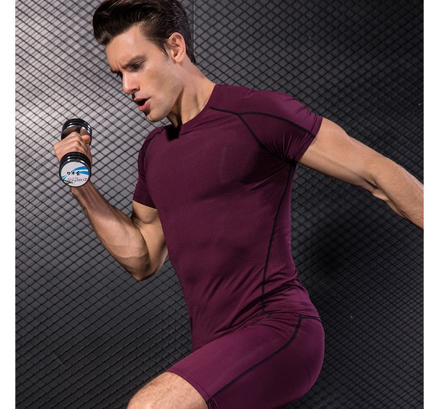 Short-Sleeve Crew Neck Striped Sports T-Shirt