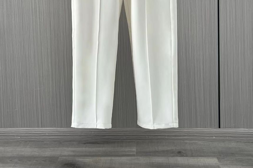 Drawstring Waist Plain Cropped Straight Leg Suit Pants