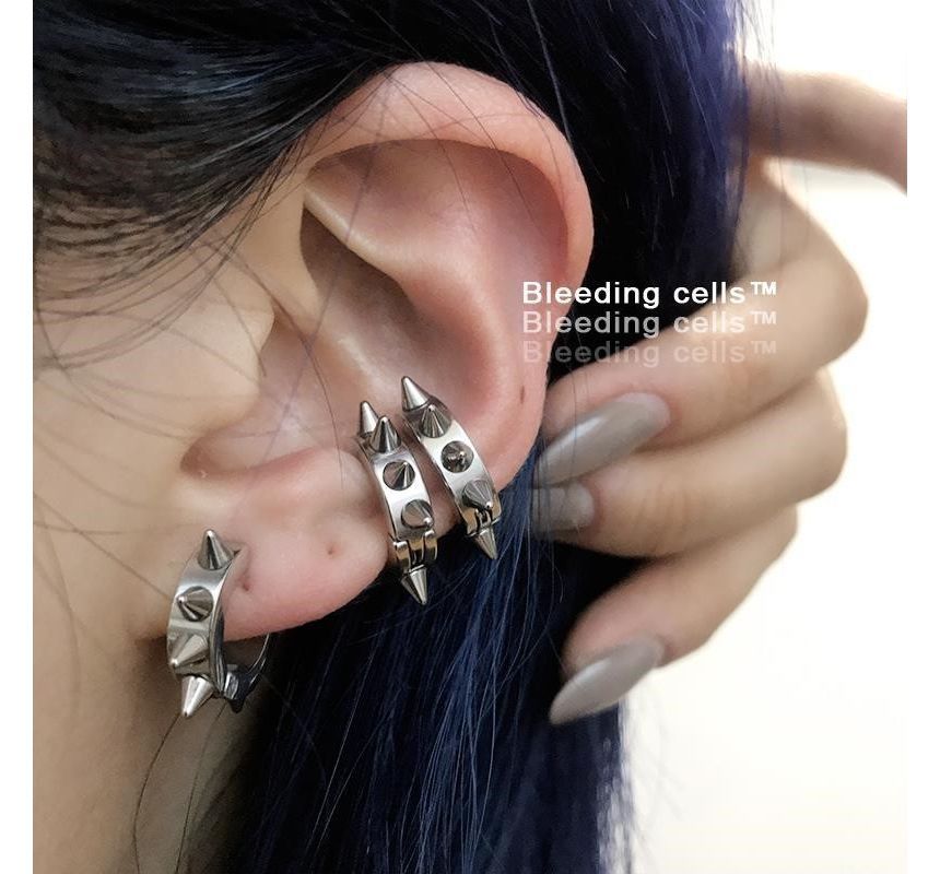 Punk Stainless Steel Stud Hoop Earring / Clip-On Earring