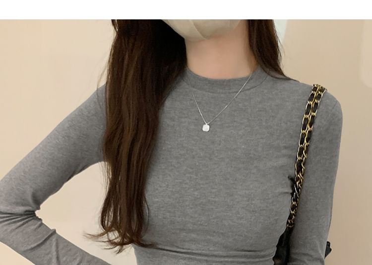 Long-Sleeve High Neck Plain Tee