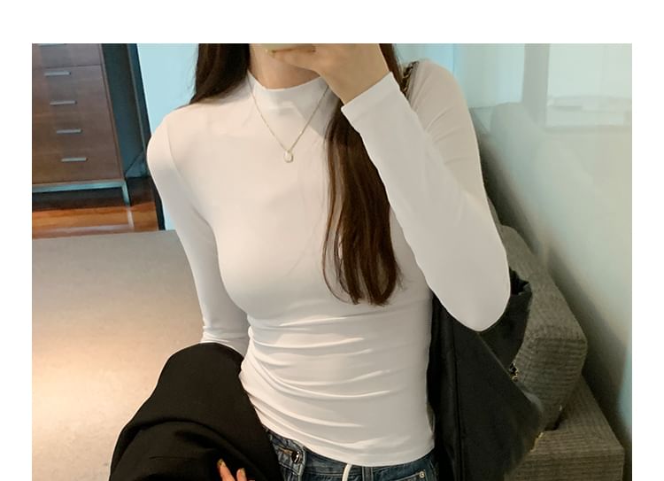 Long-Sleeve High Neck Plain Tee