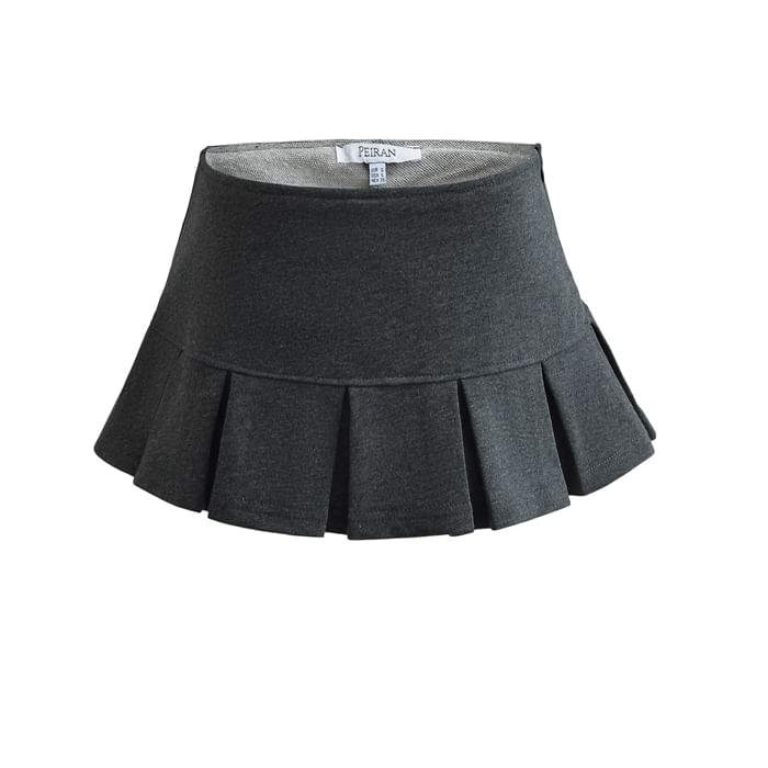 Low Rise Plain Pleated Mini A-Line Skirt