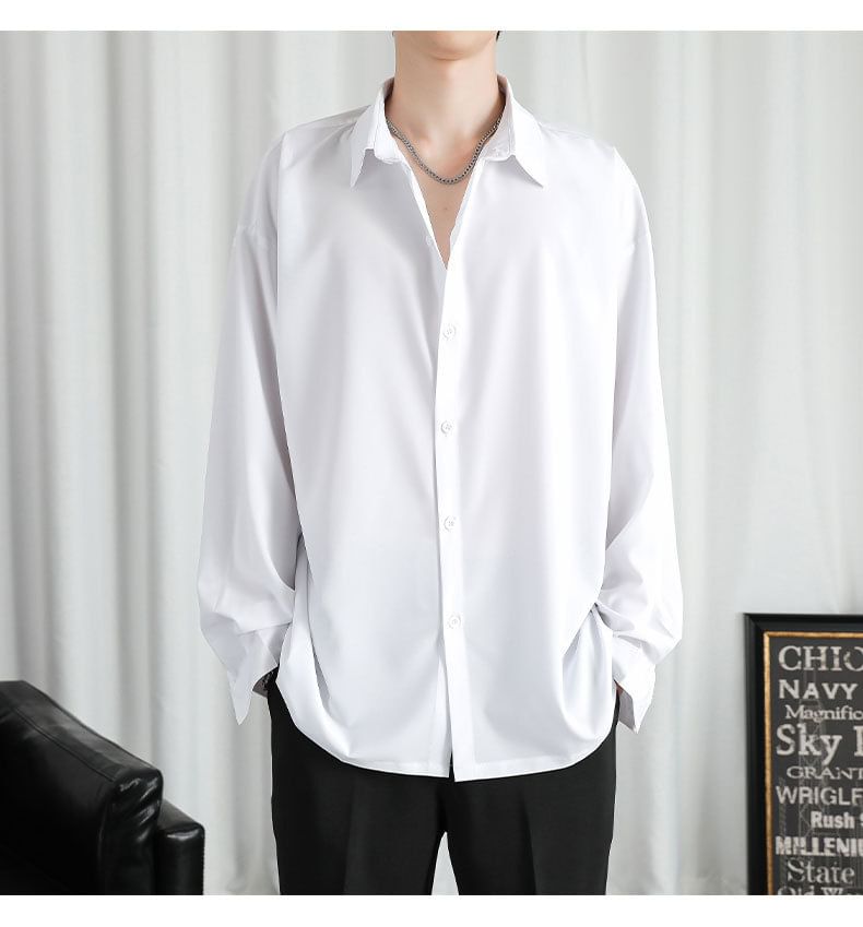 Long-Sleeve Plain Button-Up Shirt