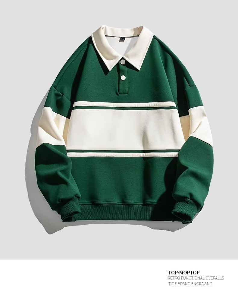 Long-Sleeve Striped Polo-Neck Sweatshirt