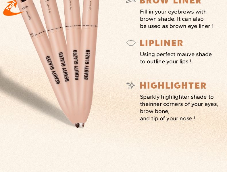 4 in 1 Makeup Pen (Highlighter / Eyeliner / Eyebrow / Lip Liner)