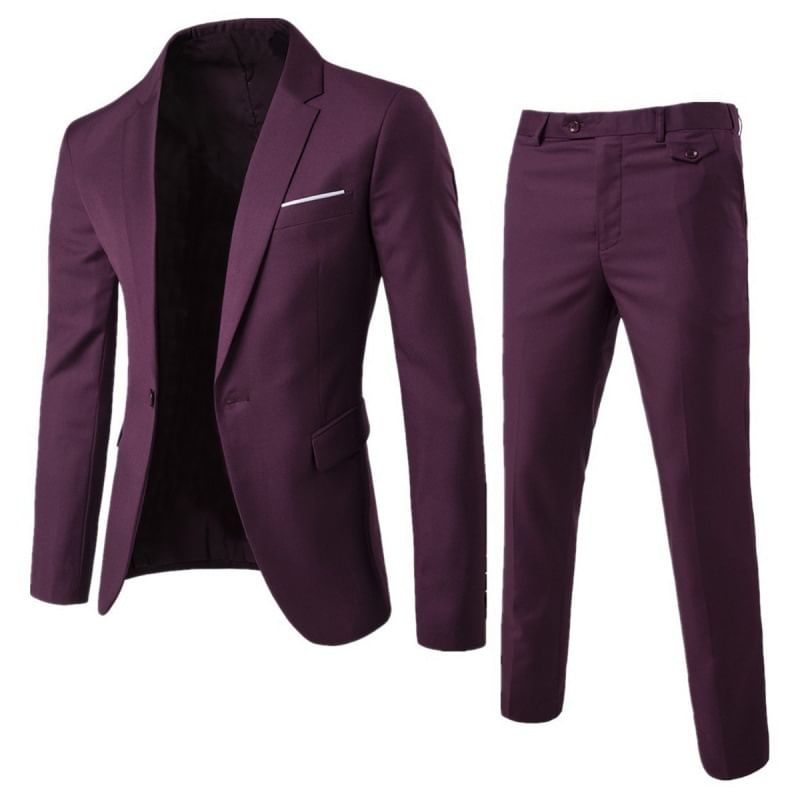 Set: Lapel Collar Contrast Trim One-Buttoned Blazer + Mid Rise Straight Leg Dress Pants