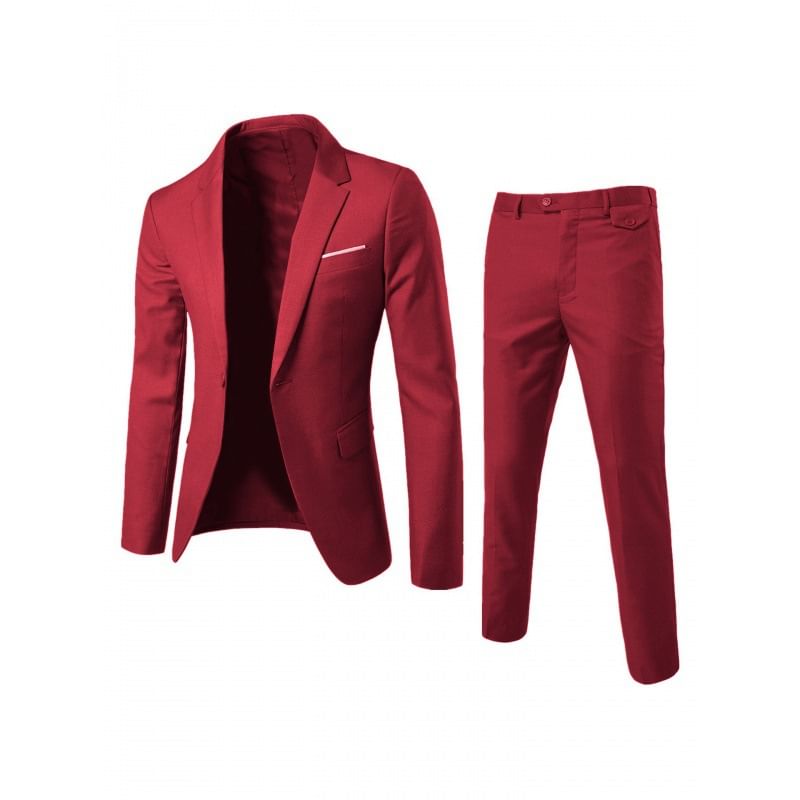 Set: Lapel Collar Contrast Trim One-Buttoned Blazer + Mid Rise Straight Leg Dress Pants