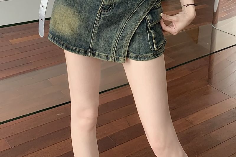 High Waist Asymmetrical Denim Skort