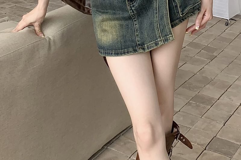 High Waist Asymmetrical Denim Skort