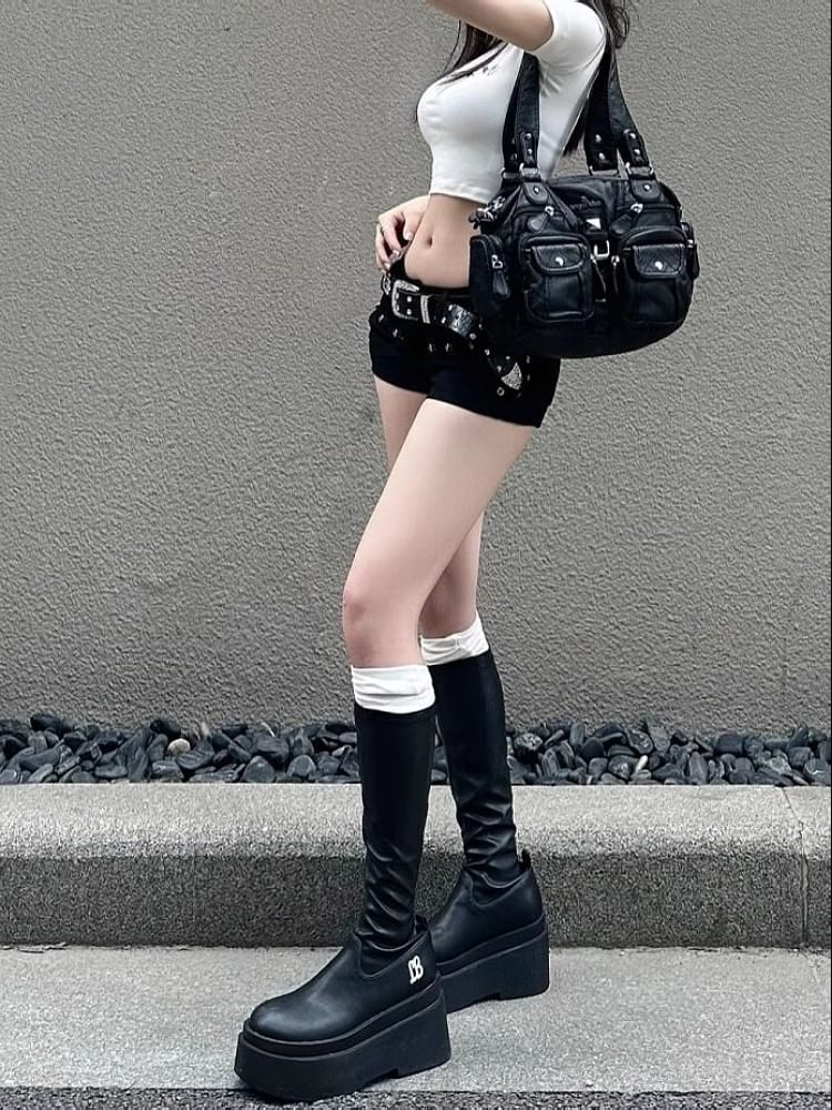 Low Rise Studded Denim Hot Pants