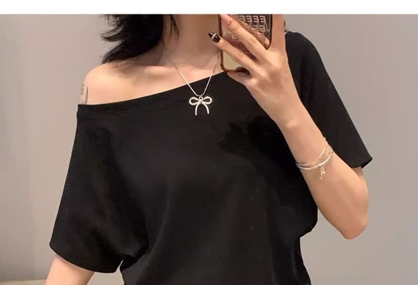 Short-Sleeve Off Shoulder Plain Top