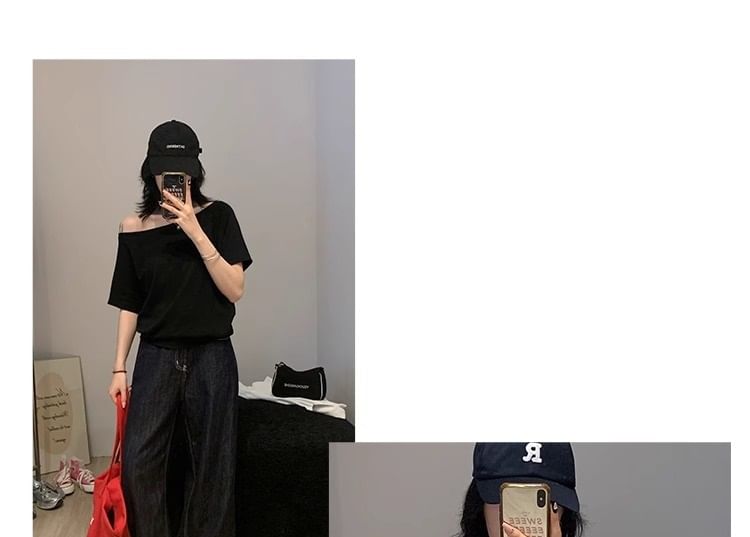 Short-Sleeve Off Shoulder Plain Top
