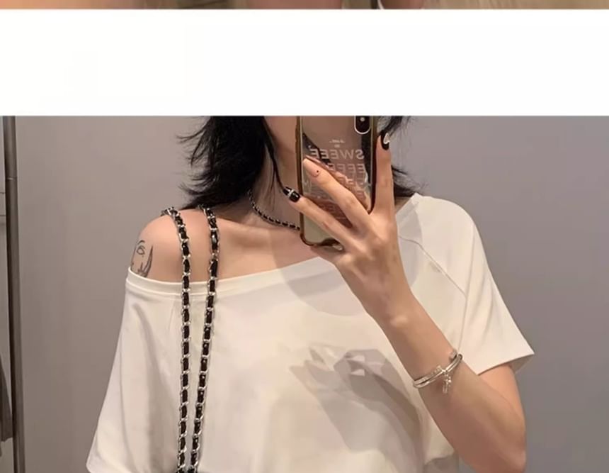 Short-Sleeve Off Shoulder Plain Top