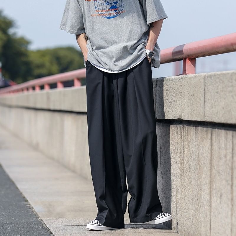 Mid Rise Plain Wide Leg Dress Pants