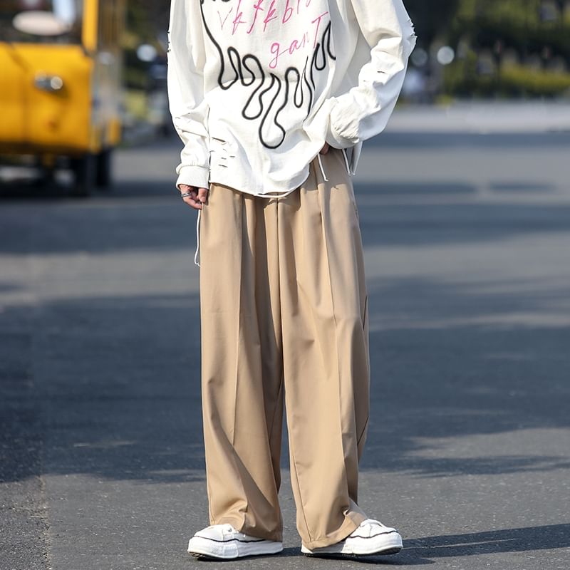Mid Rise Plain Wide Leg Dress Pants