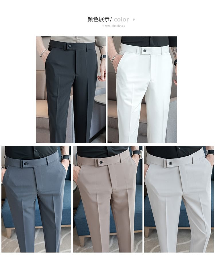 Mid Rise Plain Cropped Straight Leg Dress Pants