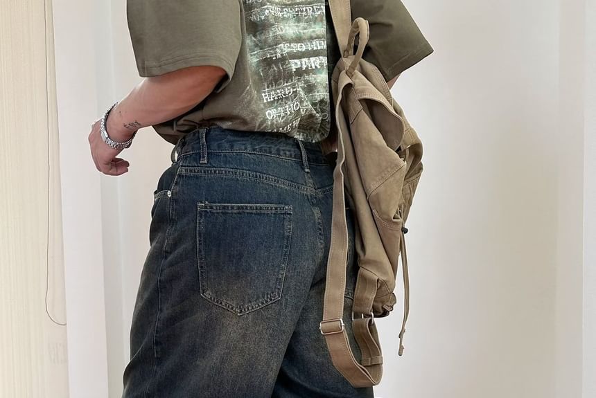 High Waist Washed Wide Leg Capri Jeans
