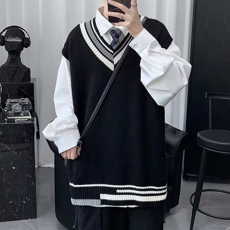 V-Neck Striped Sweater Vest