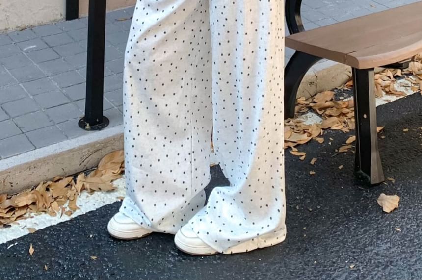 Elastic Waist Dotted Ruffle Wide Leg Pants