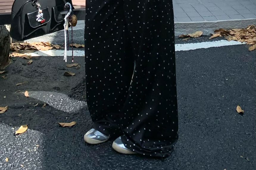 Elastic Waist Dotted Ruffle Wide Leg Pants
