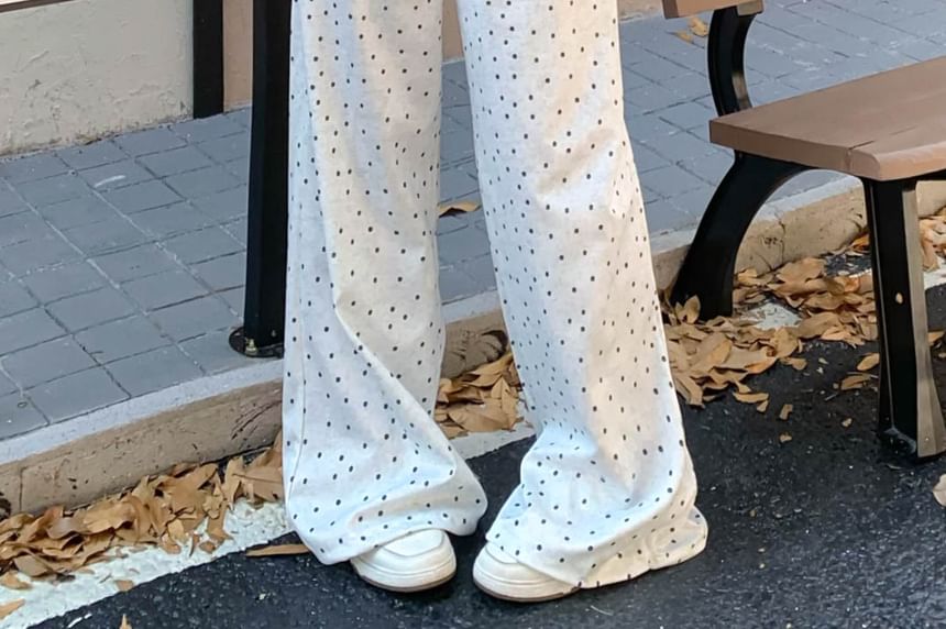 Elastic Waist Dotted Ruffle Wide Leg Pants