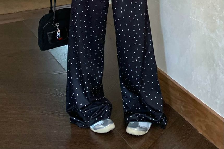 Elastic Waist Dotted Ruffle Wide Leg Pants