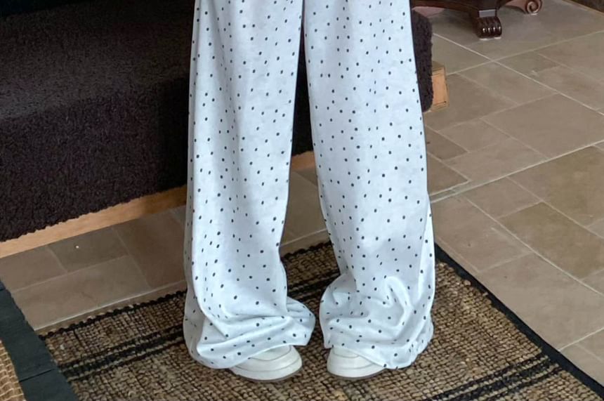 Elastic Waist Dotted Ruffle Wide Leg Pants
