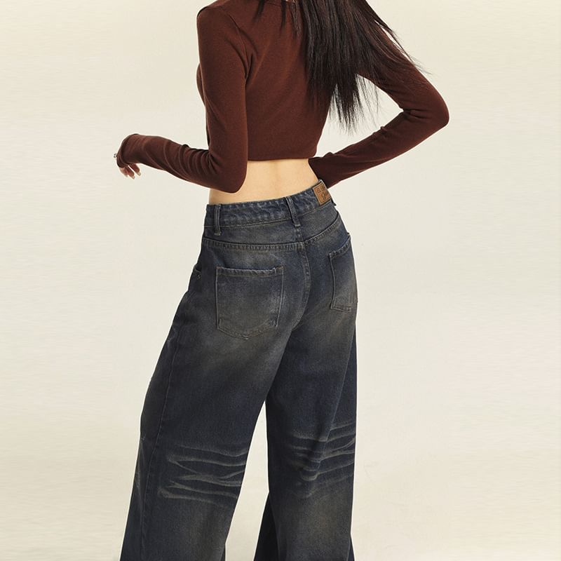 High Rise Washed Wide Leg Jeans (Various Designs)
