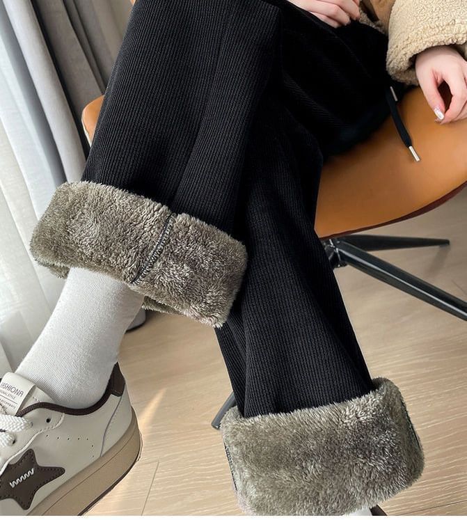 Fleece Lined High Rise Wide Leg Pants