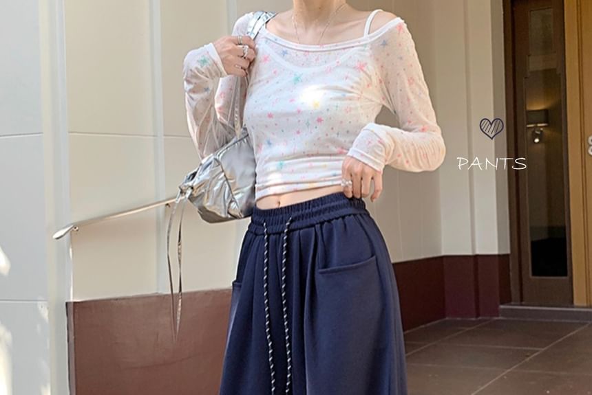 Drawstring Waist Plain Wide Leg Sweatpants