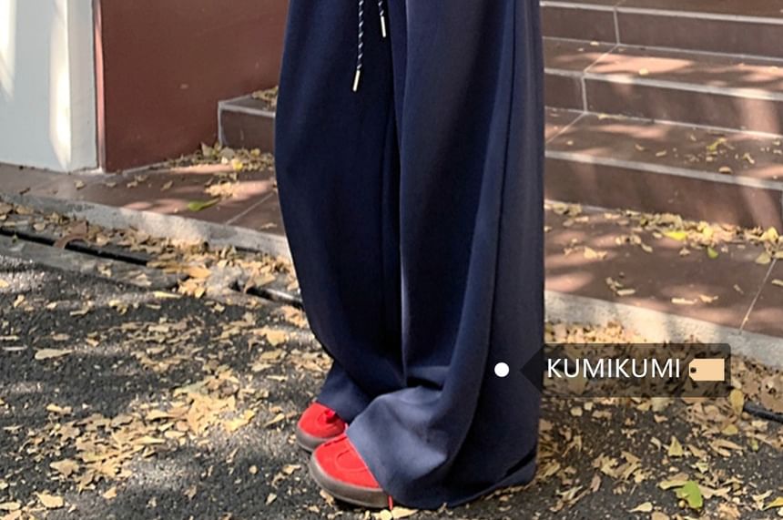 Drawstring Waist Plain Wide Leg Sweatpants