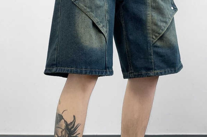 Mid Rise Washed Denim Wide Leg Jorts