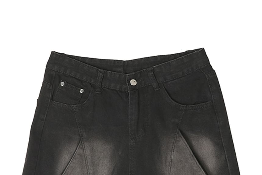 Mid Rise Washed Denim Wide Leg Jorts