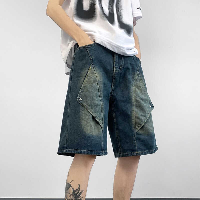 Mid Rise Washed Denim Wide Leg Jorts