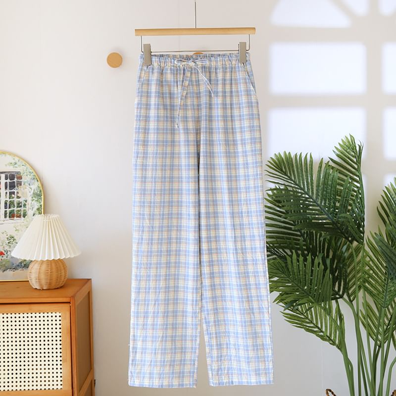Drawstring Waist Plaid Pajama Pants
