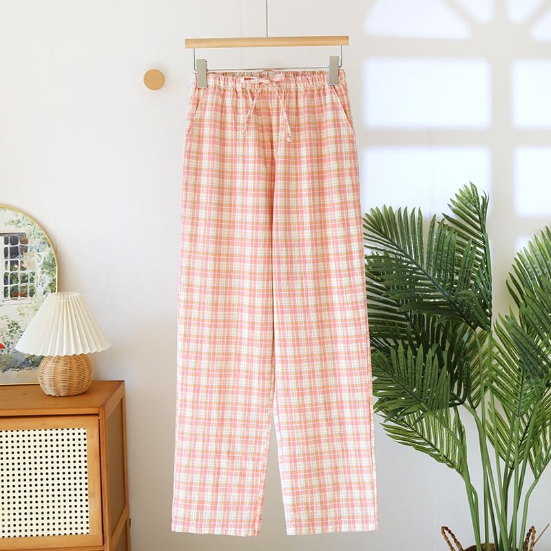 Drawstring Waist Plaid Pajama Pants