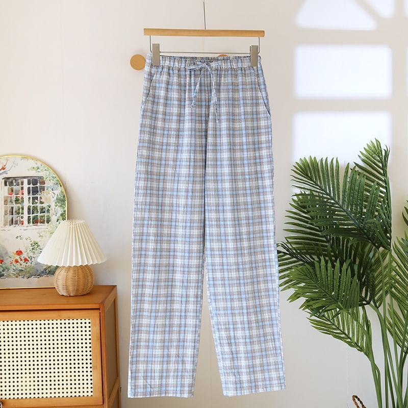 Drawstring Waist Plaid Pajama Pants