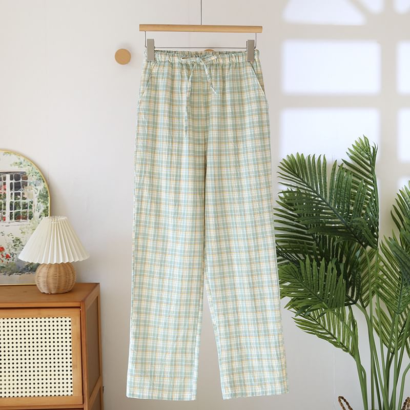 Drawstring Waist Plaid Pajama Pants